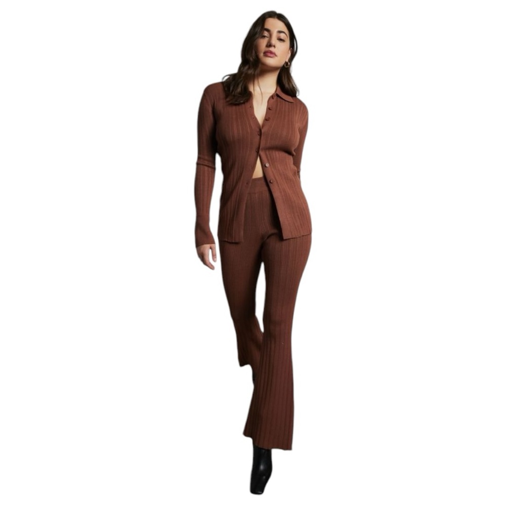 Dynamite Brown Polo Knit Set (Top Size XS and Pants Size S)